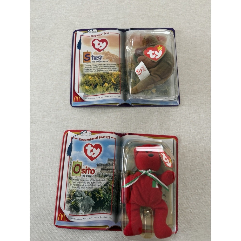 McDonalds 2000 Ty Teenie‎ Beanie Babies Book Lot Dino Trio Bears NIP Steg Osito